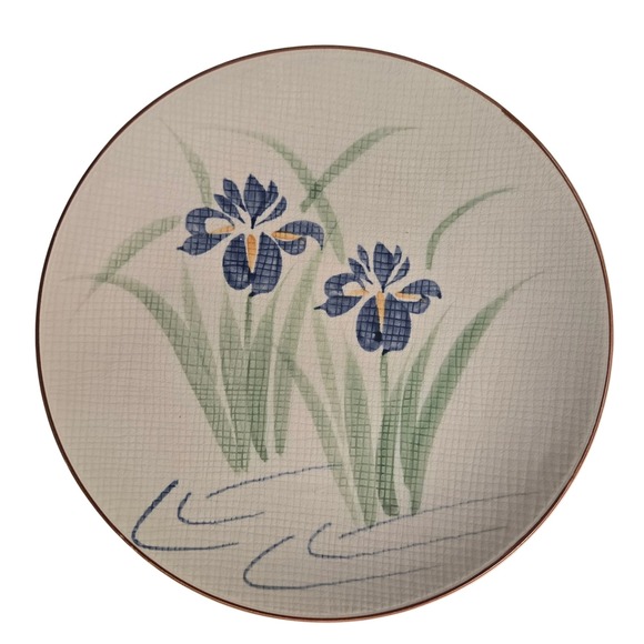 Ono Other - Ono‎ Japan Ceramic Plate Blue Iris Floral Hand Painted Crackle Glaze Vtg 12.25"